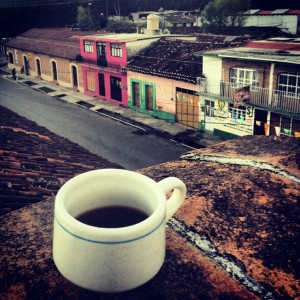 coffee cup on a ledge in Central America