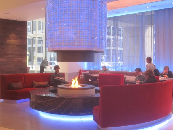 capella tower fireplace lobby