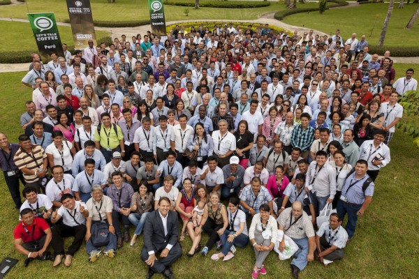 A group photo from the Let's Talk Coffee Global 2014 event in Panama. Photo courtesy of Sustainable Harvest. 