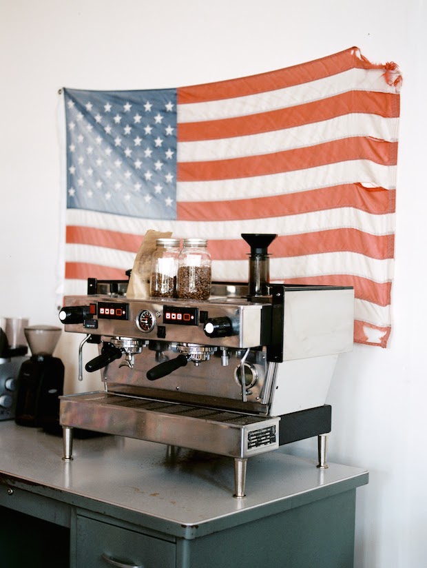 A vintage La Marzocco Linea in the cupping lab. 