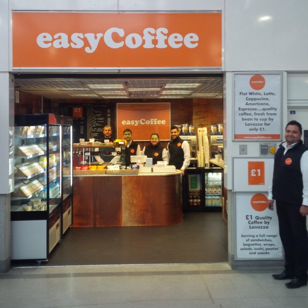 The first EasyCoffee location at the Earls Court tube station. 