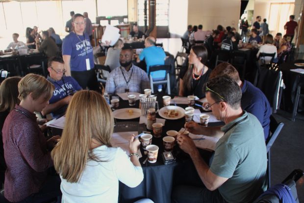 One of the many judging tables. Daily Coffee News photo. 