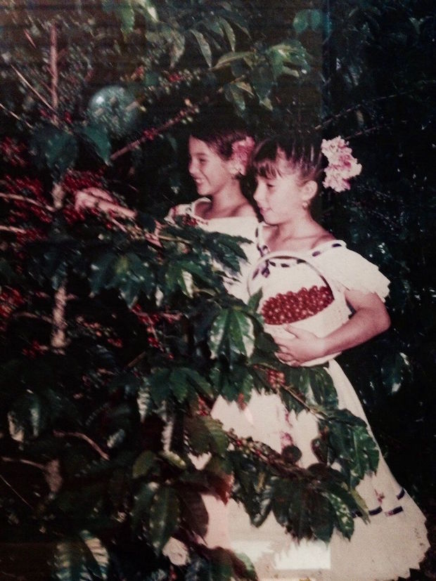 Palacio (left) picking ripe cherries in 1988. 