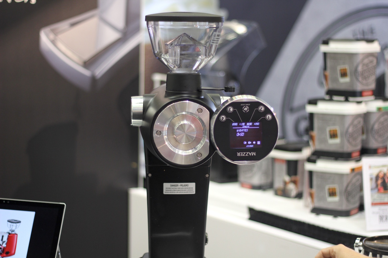 The Mazzer ZM removable touchscreen for easier cleaning and maintenance. Daily Coffee News photo. 