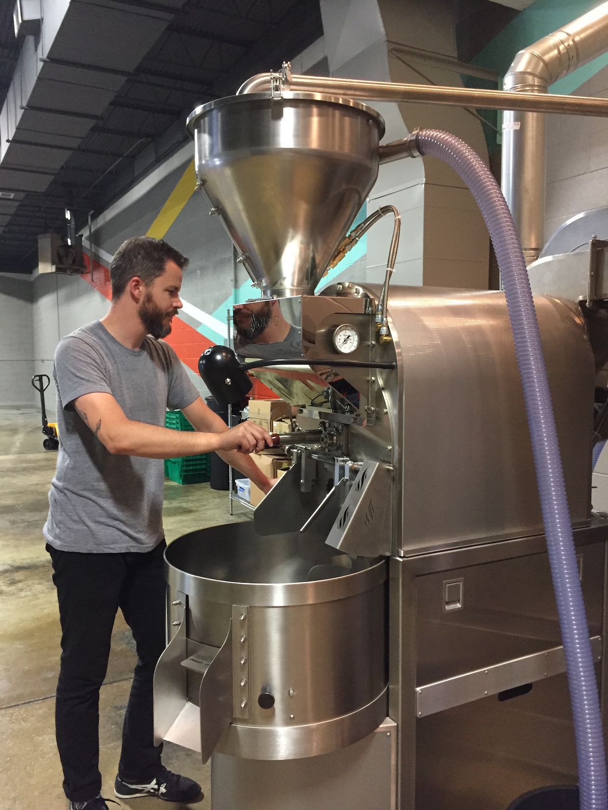 Evan Howe at the new Loring Falcon roaster. 