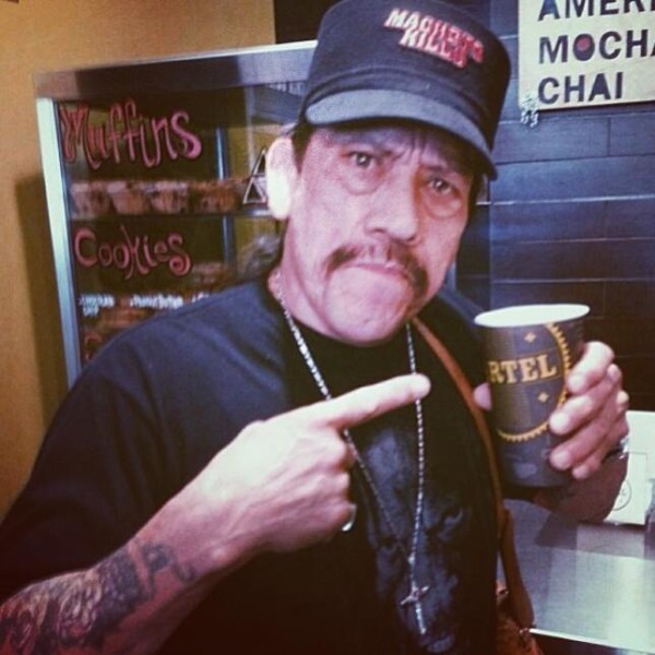 Danny Trejo drinking coffee