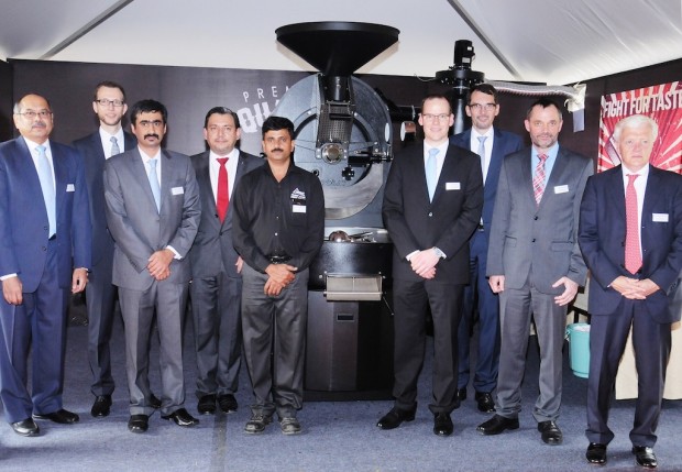 Probat and Probat Kaapi officials in front of Probatone 25 shortly before roasting demonstration