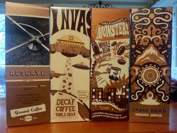 Fred Schneider's Monster Blend among Breyting's other packaged coffee offerings. 