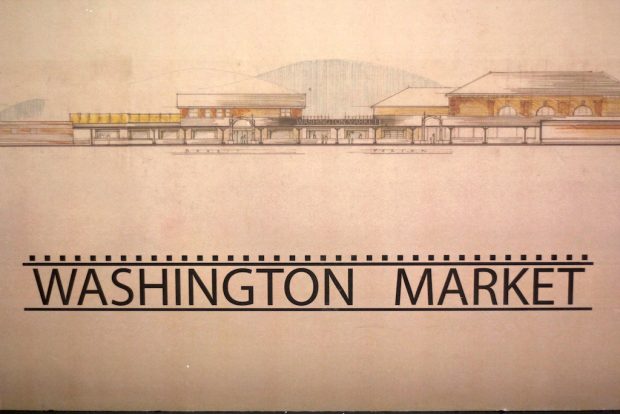 Washington market architectural drawing handing inside Porter. Daily Coffee News photo. 