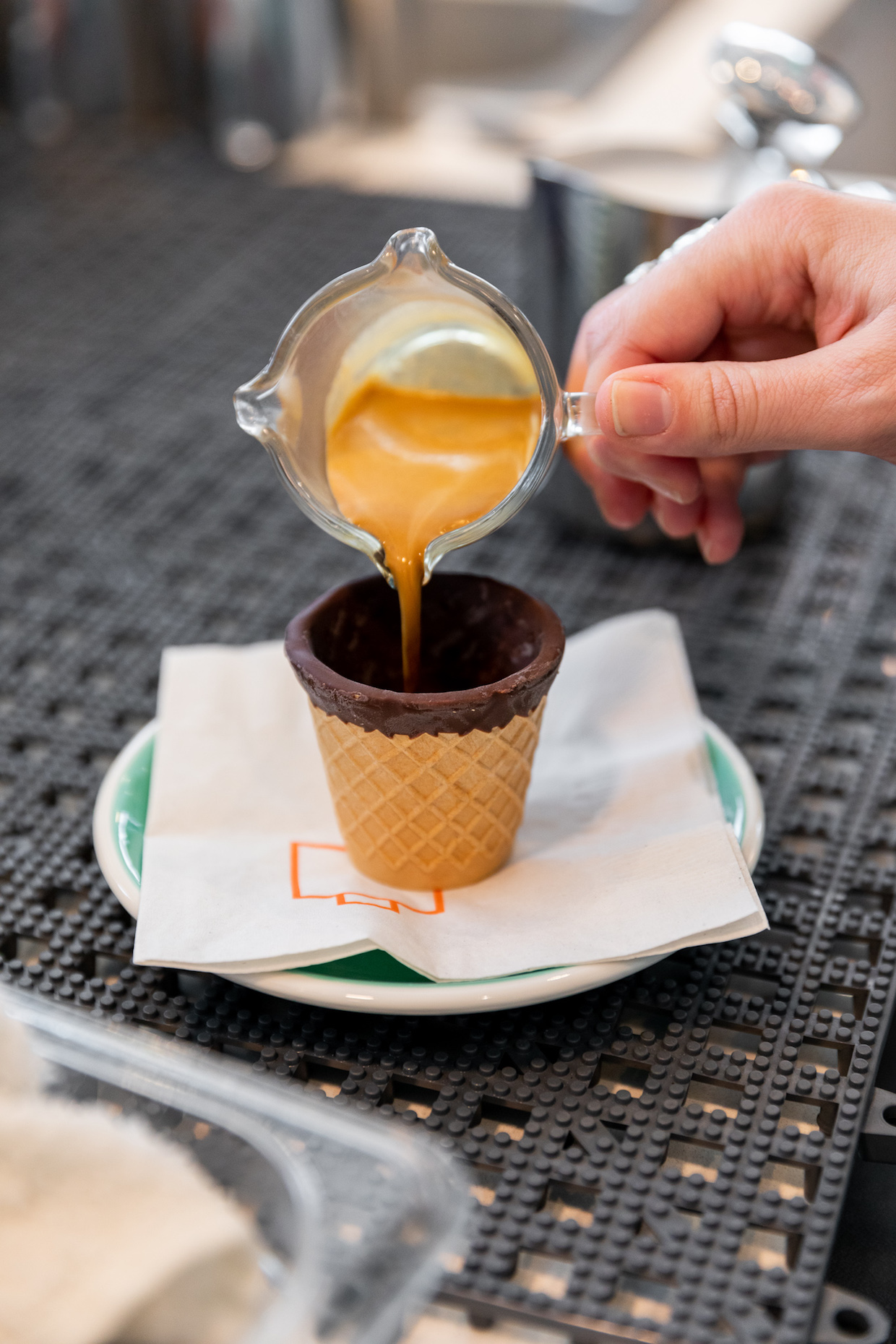 espresso with chocolate cone