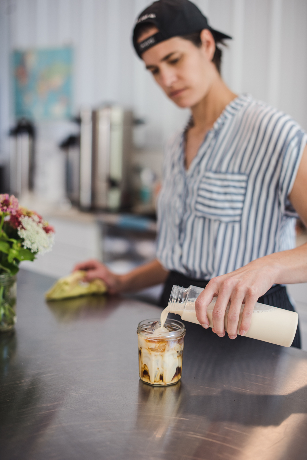 pouring coffee milk drink