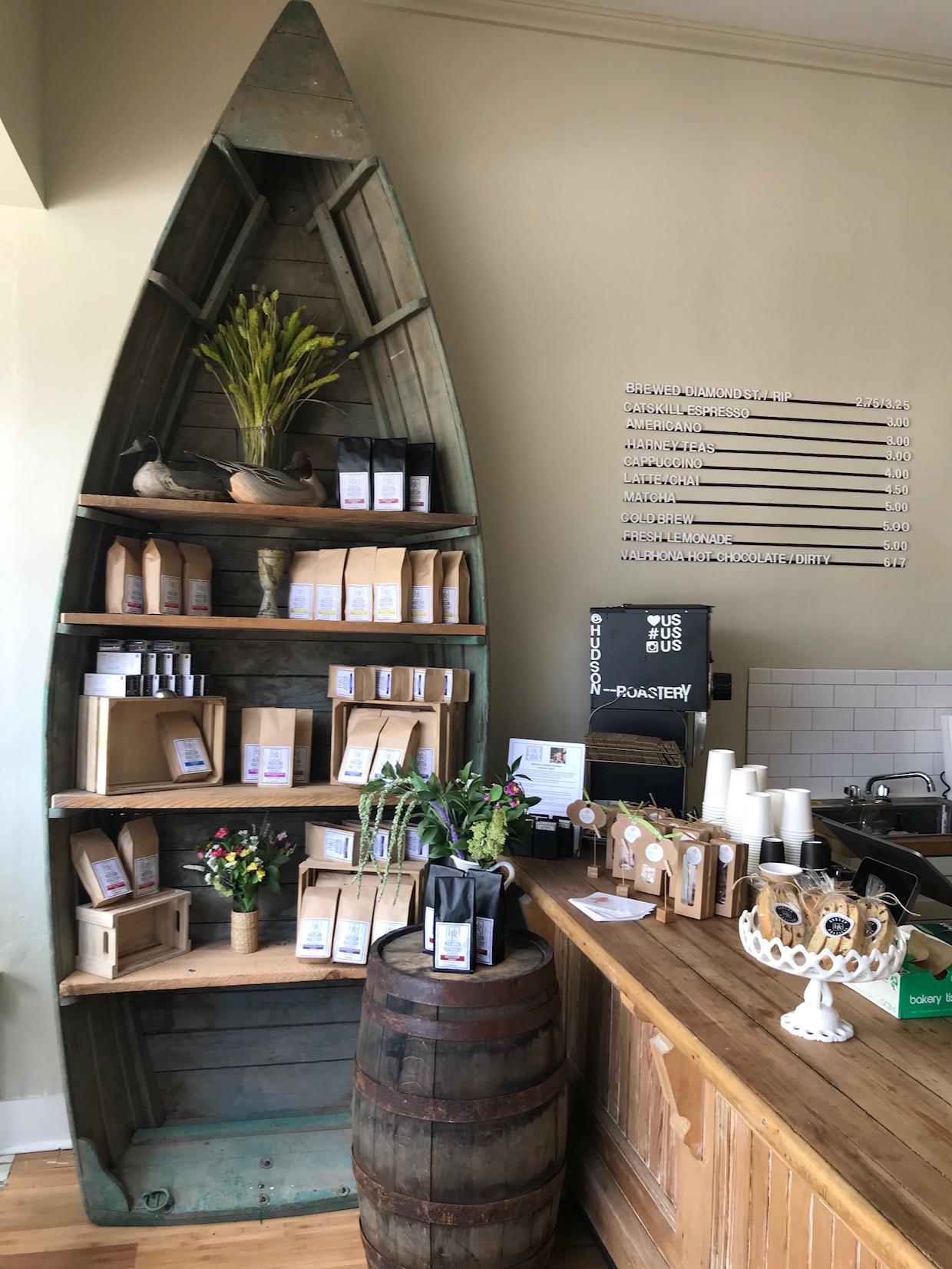 canoe coffee and bookcase