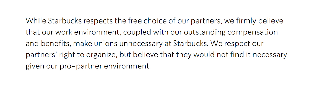 Starbucks union announcement
