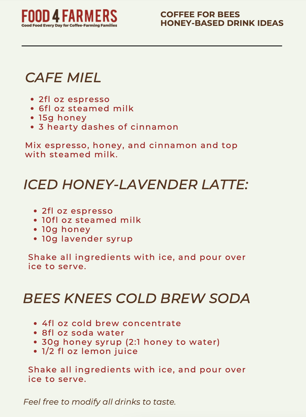 Honey coffee drinks