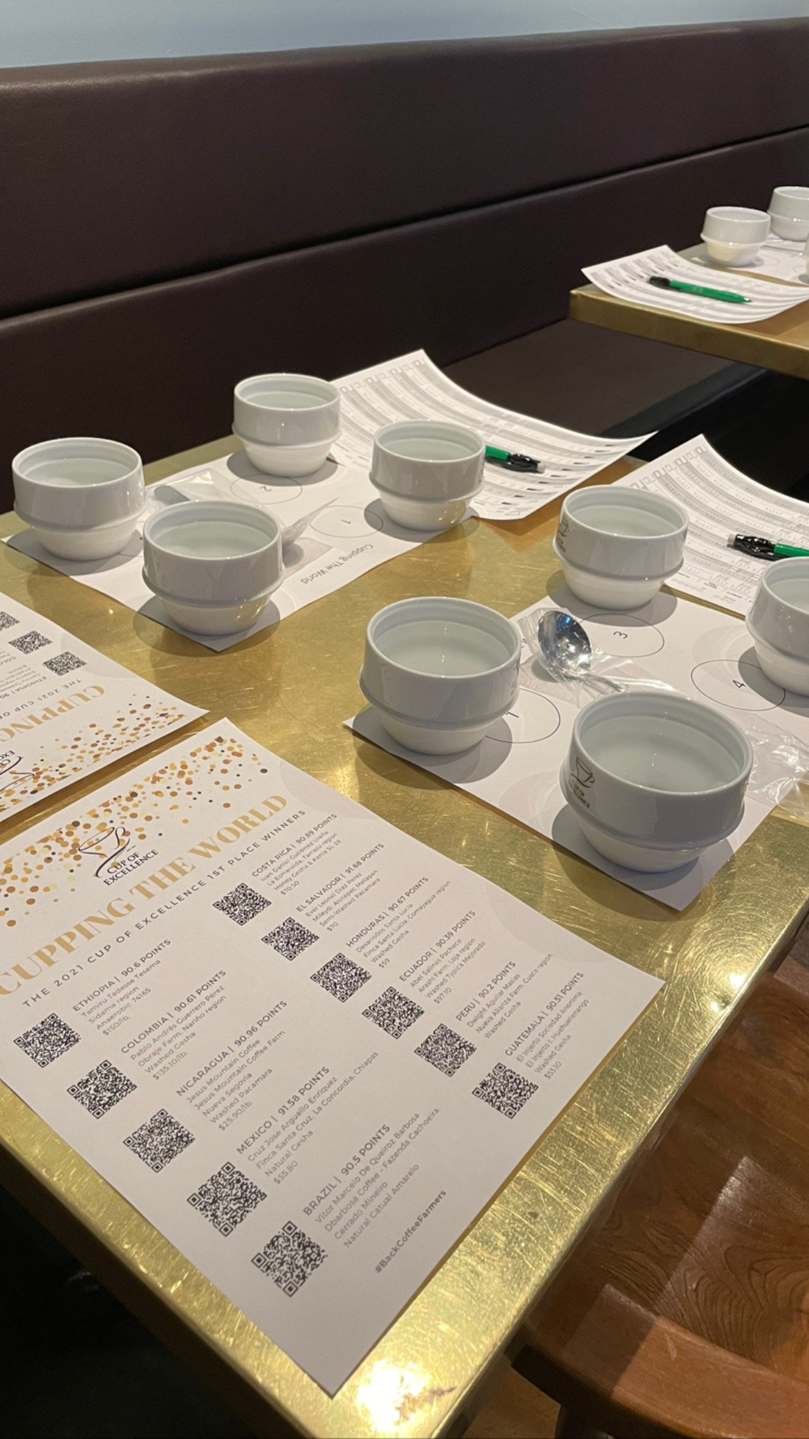 Coffee cupping menu and forms