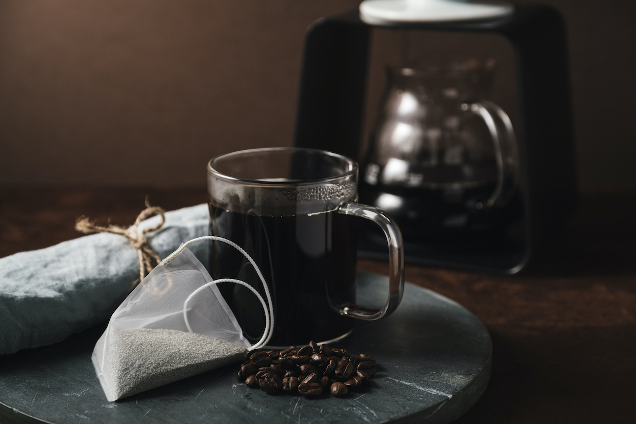 The Decaf Pouch Picture with Coffee Beans