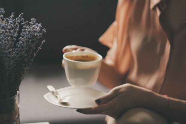 drinking coffee