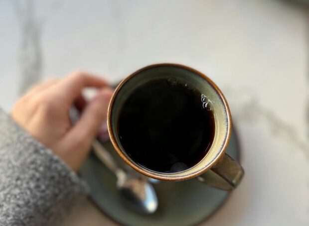 drinking coffee